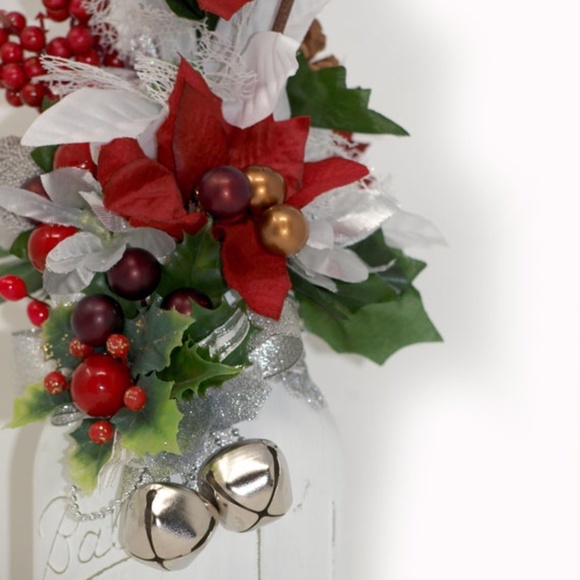 Holiday Ball Mason Jar Floral Arrangement Centerpiece, Poinsettia Flowers - Picture 8 of 10